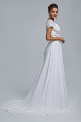 Wedding Dresses Collection, A-Line Chiffon V-Neck Applique Floor-Length Wedding Dresses