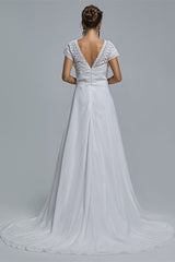 Wedding Dresses Trend, A-Line Chiffon V-Neck Applique Floor-Length Wedding Dresses