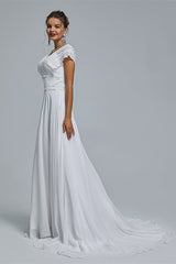 Wedding Dresses Trends, A-Line Chiffon V-Neck Applique Floor-Length Wedding Dresses