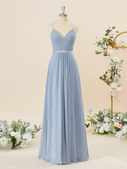 Formal Dresses On Sale, A-line Chiffon V-neck Pleated Floor-Length Bridesmaid Dress