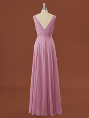 Formal Dress Online, A-line Chiffon V-neck Pleated Floor-Length Bridesmaid Dress