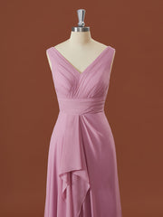 Formal Dress Trends, A-line Chiffon V-neck Pleated Floor-Length Bridesmaid Dress