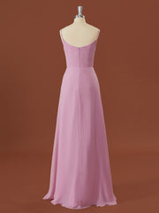 Debutant Dress, A-line Chiffon V-neck Pleated Floor-Length Bridesmaid Dress
