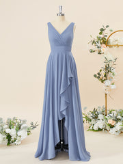 Night Dress, A-line Chiffon V-neck Pleated Floor-Length Bridesmaid Dress