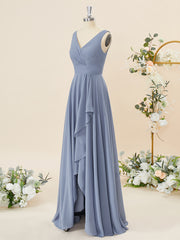 Black Formal Dress, A-line Chiffon V-neck Pleated Floor-Length Bridesmaid Dress