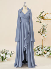 Prom Dress Ideas, A-line Chiffon V-neck Pleated Floor-Length Bridesmaid Dress