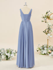 Prom Aesthetic, A-line Chiffon V-neck Pleated Floor-Length Bridesmaid Dress