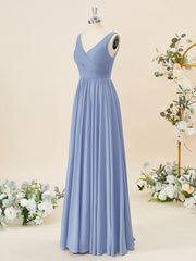 Design Dress Casual, A-line Chiffon V-neck Pleated Floor-Length Bridesmaid Dress