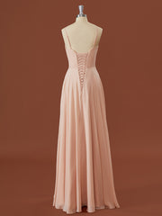 Dinner Dress Classy, A-line Chiffon V-neck Pleated Floor-Length Bridesmaid Dress