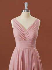 Formal Dress Off The Shoulder, A-line Chiffon V-neck Pleated Short/Mini Bridesmaid Dress