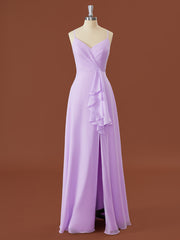 Formal Dress Cheap, A-line Chiffon V-neck Ruffles Floor-Length Bridesmaid Dress