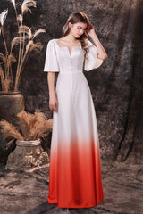 Bridesmaid Dresses Pinks, A Line Half Sleeves Ombre Silk Like Satin Floor Length Prom Dresses