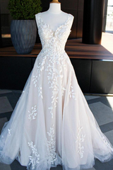 Wedding Dress Lookbook, A-Line V Neck Lace Appliques Wedding Dress