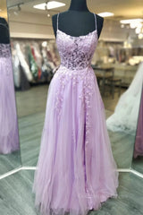 Winter Wedding, A Line Lavender Lace Long Prom Dress, Lilac Lace Formal Dress, Lavender Evening Dress