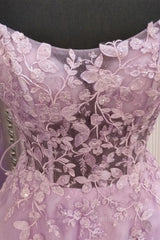 Wedding Color Schemes, A Line Lavender Lace Long Prom Dress, Lilac Lace Formal Dress, Lavender Evening Dress