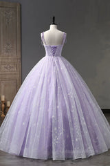 Prom Dress Black, A Line Lilac Tulle Long Prom Dresses, Lilac Long Formal Evening Dresses