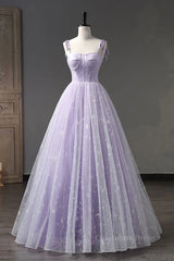 Prom Pictures, A Line Lilac Tulle Long Prom Dresses, Lilac Long Formal Evening Dresses