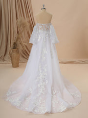 Wedding Dresses Shapes, A-line Long Sleeves Tulle Sweetheart Appliques Lace Chapel Train Corset Convertible Wedding Dress