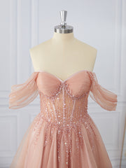 Prom Dress Country, A-line Off-the-Shoulder Sequin Corset Short/Mini Dress
