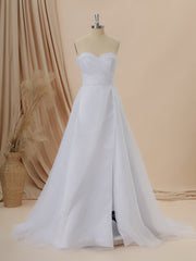 Wedding Dress With Pocket, A-line Organza Sweetheart Pleated Cathedral Train Wedding Dress