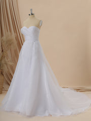 Wedding Dress Ball Gowns, A-line Organza Sweetheart Pleated Cathedral Train Wedding Dress