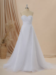 Wedding Dress With Pockets, A-line Organza Sweetheart Pleated Cathedral Train Wedding Dress