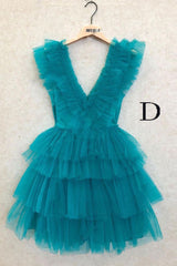Party Dress Shops Near Me, A Line Pink V Neck Tiered Homecoming Dress,Tulle Short Prom Party Dresses