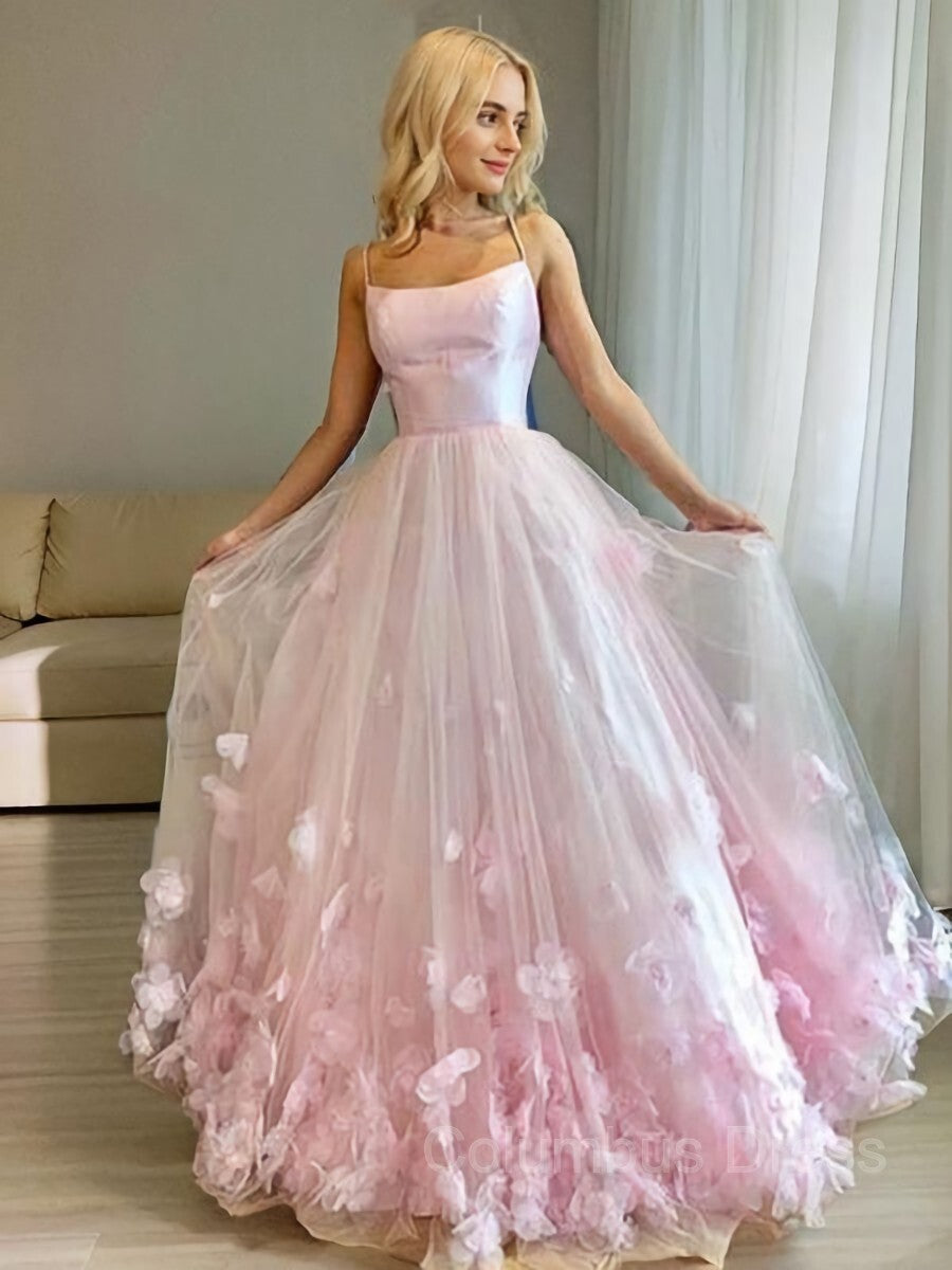 Bridesmaid Dress Color Scheme, A-Line/Princess Bateau Floor-Length Tulle Prom Dresses With Flower
