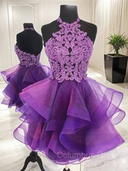 Prom Dress Corset, A-Line/Princess Halter Short/Mini Tulle Homecoming Dresses