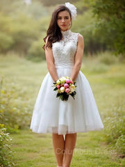 Weddings Dresses Lace Simple, A-Line/Princess High Neck Knee-Length Tulle Wedding Dresses