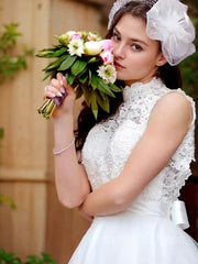 Wedding Dresses Princesses, A-Line/Princess High Neck Knee-Length Tulle Wedding Dresses