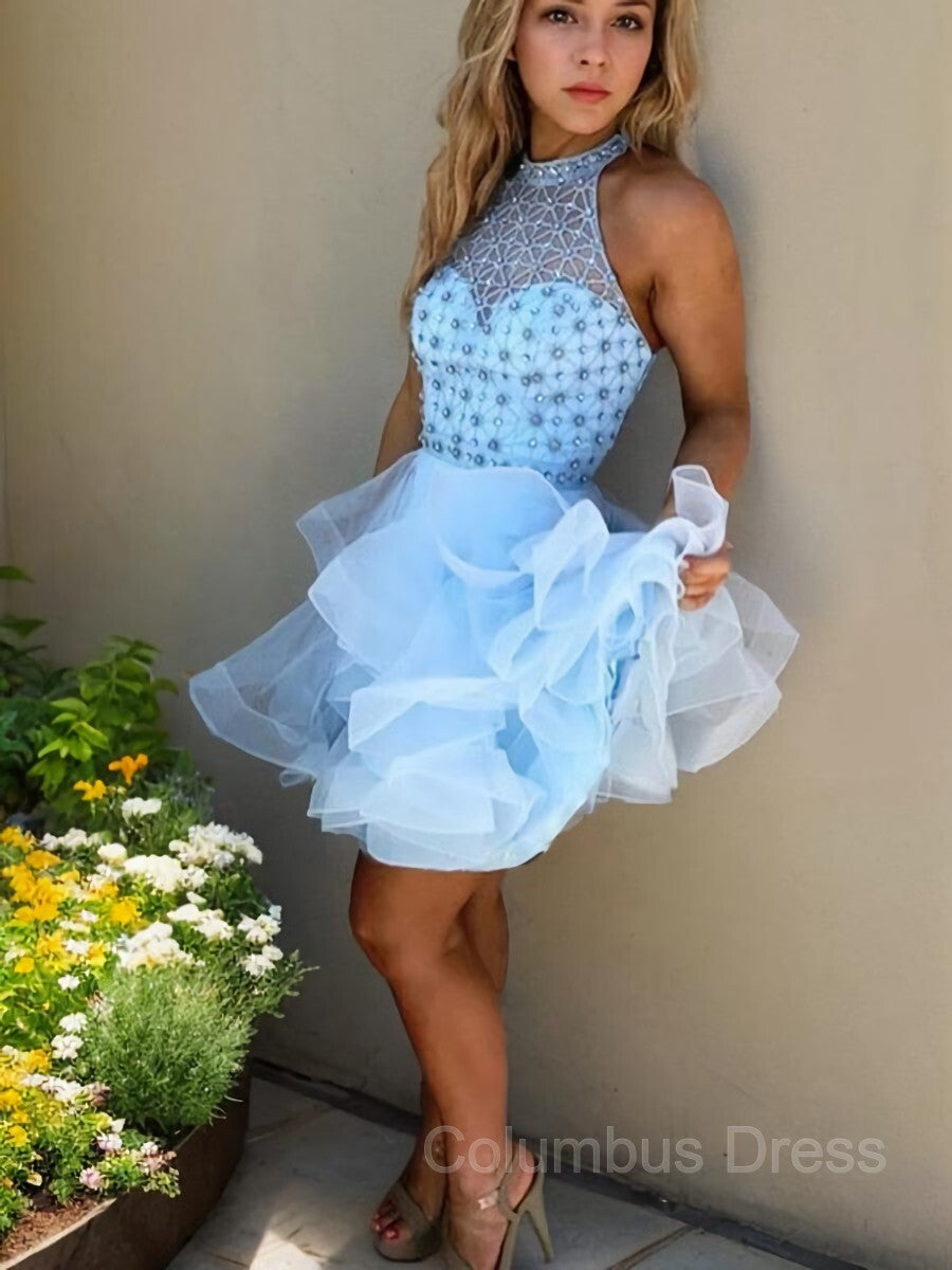 Bridesmaid Dresses Design, A-Line/Princess High Neck Short/Mini Tulle Homecoming Dresses