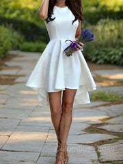 Prom Dresses Suits Ideas, A-Line/Princess Jewel Short/Mini Satin Homecoming Dresses With Ruffles