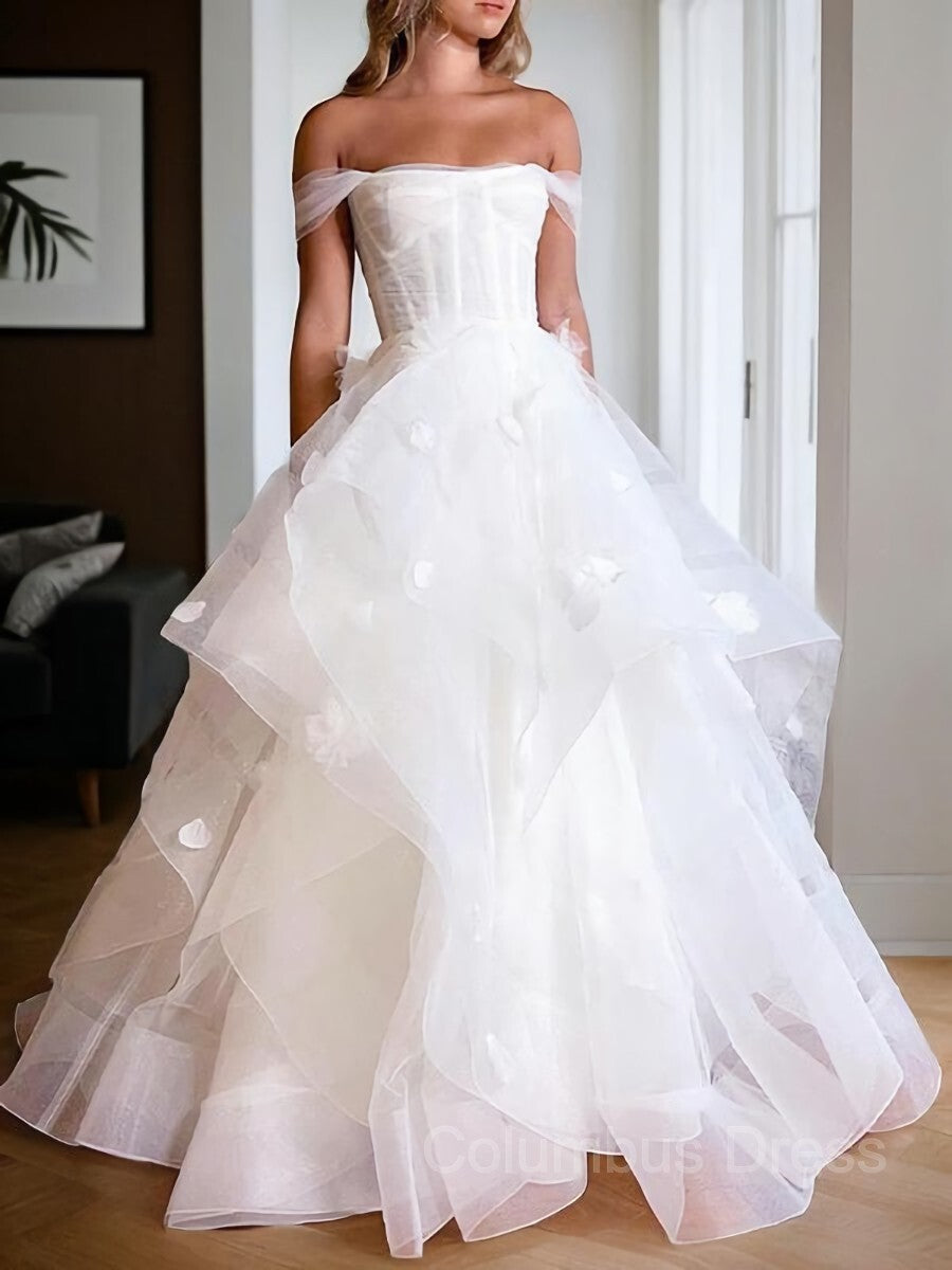 Wedding Dresses Pinterest, A-Line/Princess Off-the-Shoulder Floor-Length Tulle Wedding Dresses