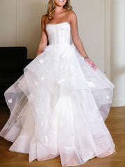 Wedding Dress Shopping Near Me, A-Line/Princess Off-the-Shoulder Floor-Length Tulle Wedding Dresses