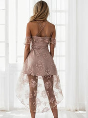 Bridesmaid Dress Designers, A-Line/Princess Off-the-Shoulder Short/Mini Lace Homecoming Dresses