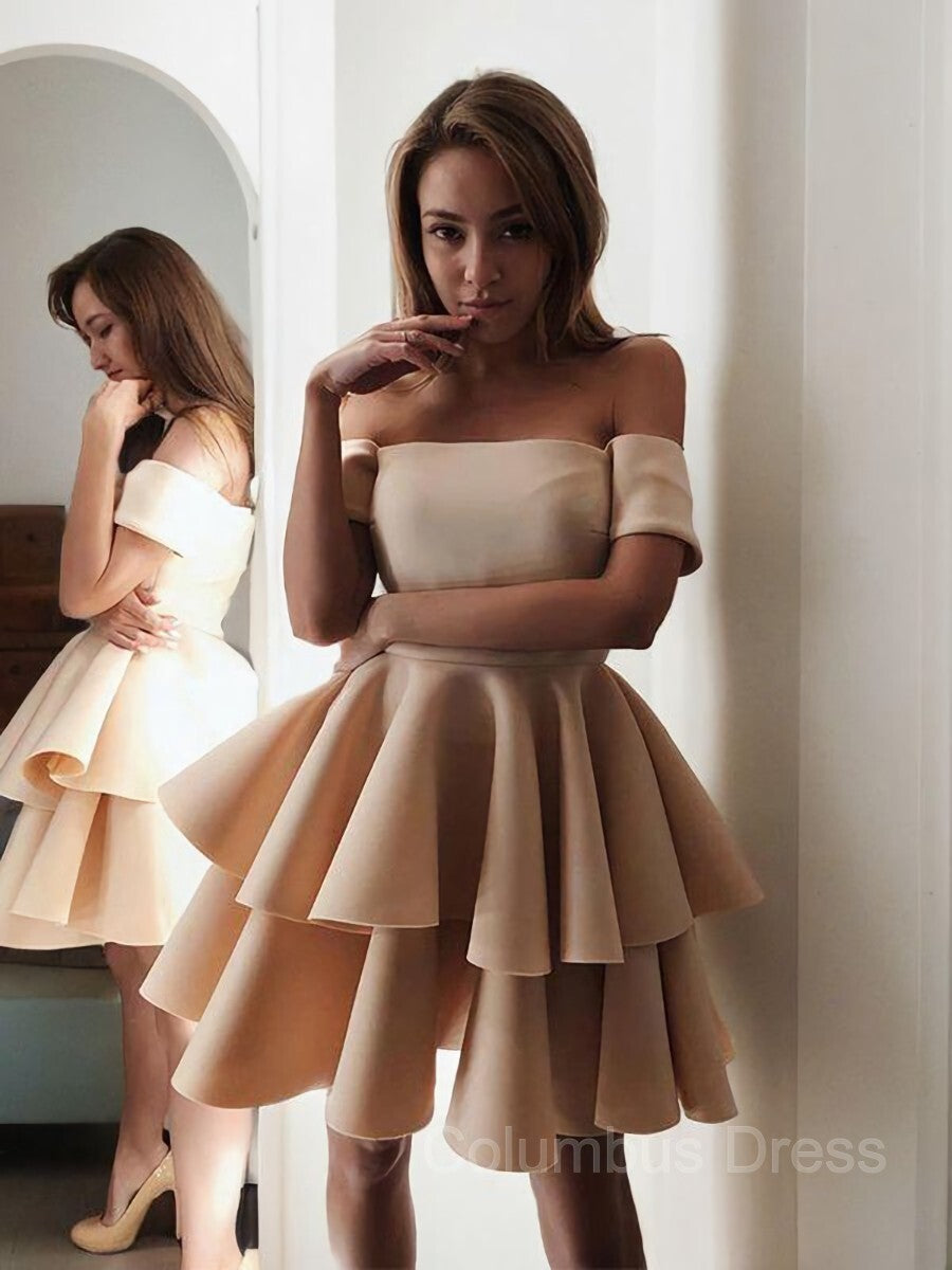 Prom Dresses With Slits, A-Line/Princess Off-the-Shoulder Short/Mini Satin Homecoming Dresses