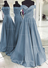 Bridesmaids Dress Inspiration, A-line/Princess Off-the-Shoulder Sleeveless Sweep Train Satin Prom Dress