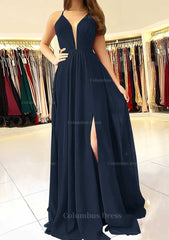 Homecomming Dress Black, A-line/Princess Scalloped Neck Sleeveless Long/Floor-Length Chiffon Prom Dress With Split