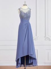 Prom Dresses Curvy, A-Line/Princess Scoop Asymmetrical Chiffon Mother of the Bride Dresses With Appliques Lace