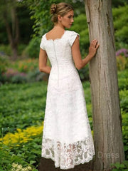 Wedding Dress Long, A-Line/Princess Scoop Asymmetrical Lace Wedding Dresses