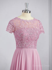 Prom Dresses Prom Dresses, A-Line/Princess Scoop Floor-Length Chiffon Bridesmaid Dresses with Appliques Lace