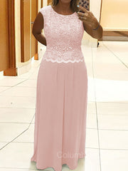 Blue Prom Dress, A-Line/Princess Scoop Floor-Length Chiffon Mother of the Bride Dresses With Lace