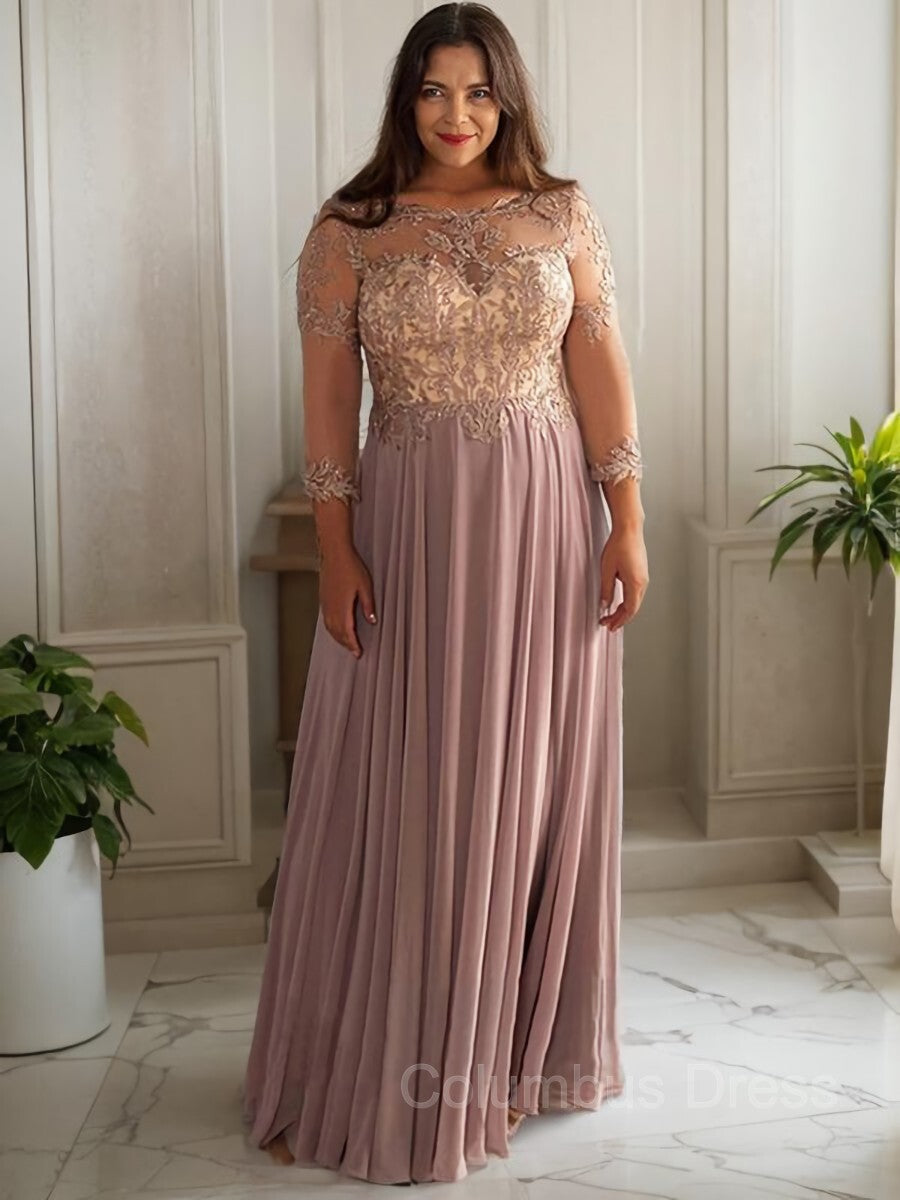 Bridesmaid Dresses Peach, A-line/Princess Scoop Floor-Length Chiffon Mother of the Bride Dresses With Pleats