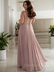 Bridesmaid Dress Blushing Pink, A-line/Princess Scoop Floor-Length Chiffon Mother of the Bride Dresses With Pleats