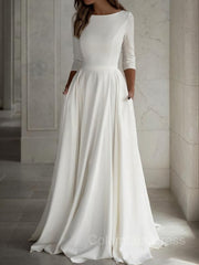 Wedding Dress , A-Line/Princess Scoop Floor-Length Stretch Crepe Wedding Dresses