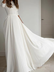Wed Dress Lace, A-Line/Princess Scoop Floor-Length Stretch Crepe Wedding Dresses