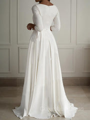 Weddings Dress Lace, A-Line/Princess Scoop Floor-Length Stretch Crepe Wedding Dresses