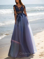 Bridesmaid Dress Winter, A-Line/Princess Scoop Floor-Length Tulle Evening Dresses With Appliques Lace