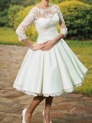 Wedding Dressed Under 1006, A-Line/Princess Scoop Knee-Length Stretch Crepe Wedding Dresses
